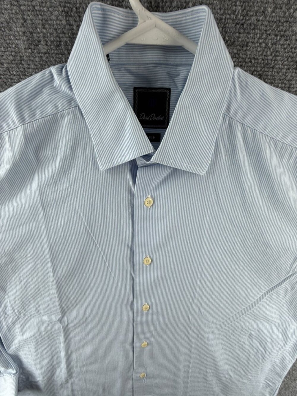 David Donahue Cotton Trim 16.5 32/33 Striped Blue Long Sleeve Mens Shirt Spread